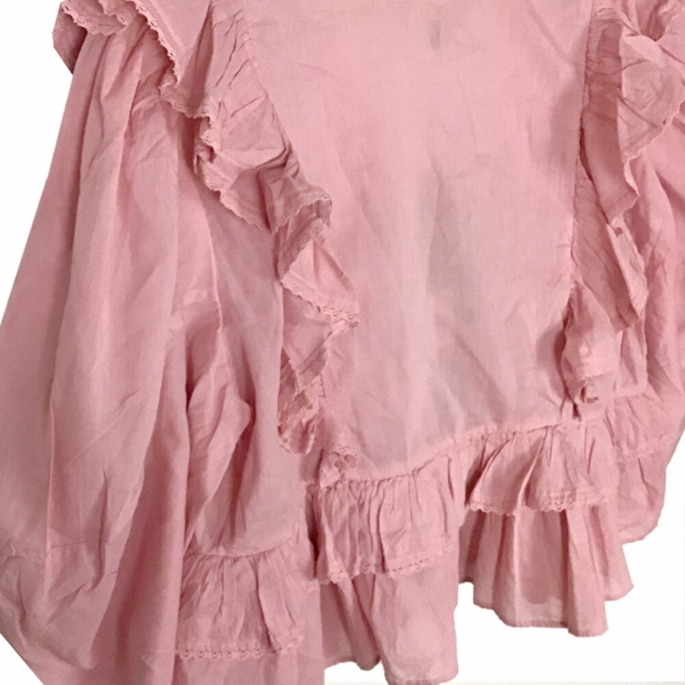 FARM Rio Blush Pink Puff Sleeve V-Neck Blouse - Picture 9 of 14